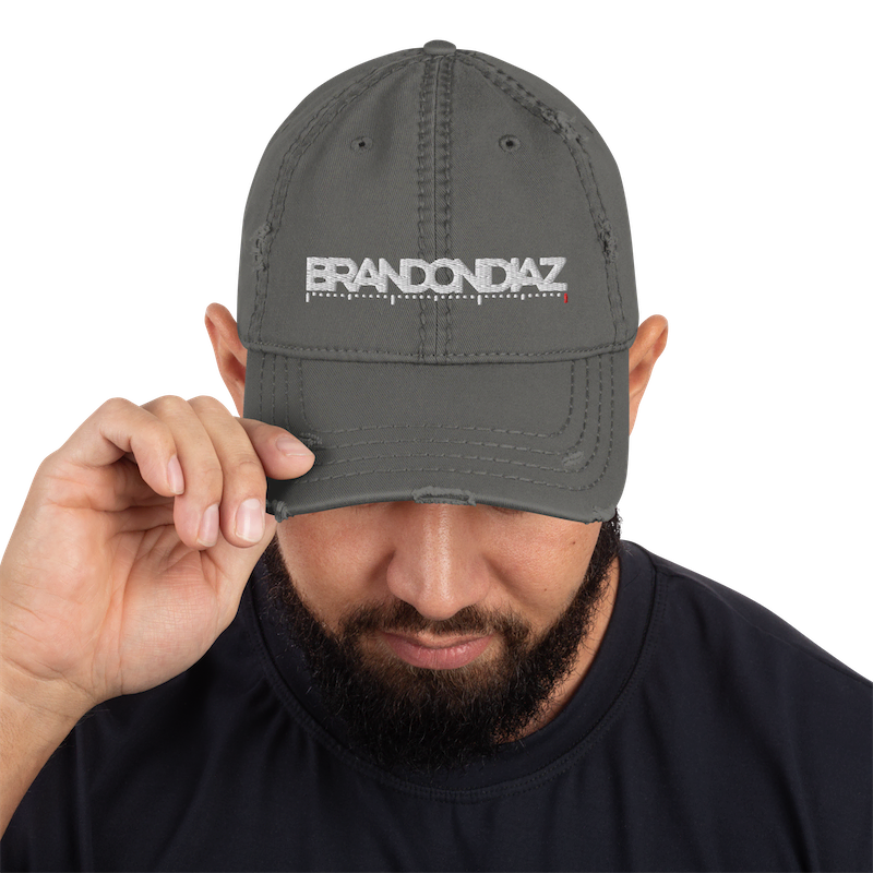 "Brandon Diaz" Distressed Cap in Charcoal Grey on a Model