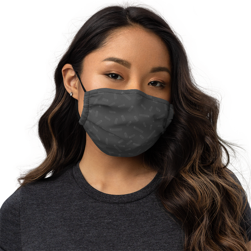 "Dart Bin" Face Mask in Charcoal Heather on a Model