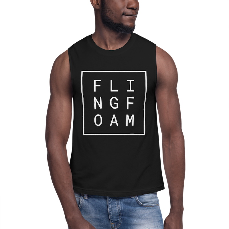 "FLINGFOAM" Muscle Shirt in Black on a Model
